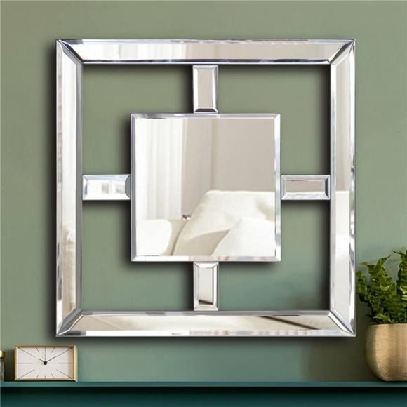 Square Mirrored Wall Decor Decorative Mirror Wall-Mounted Accent Mirrors 12x12” - Picture 1 of 6